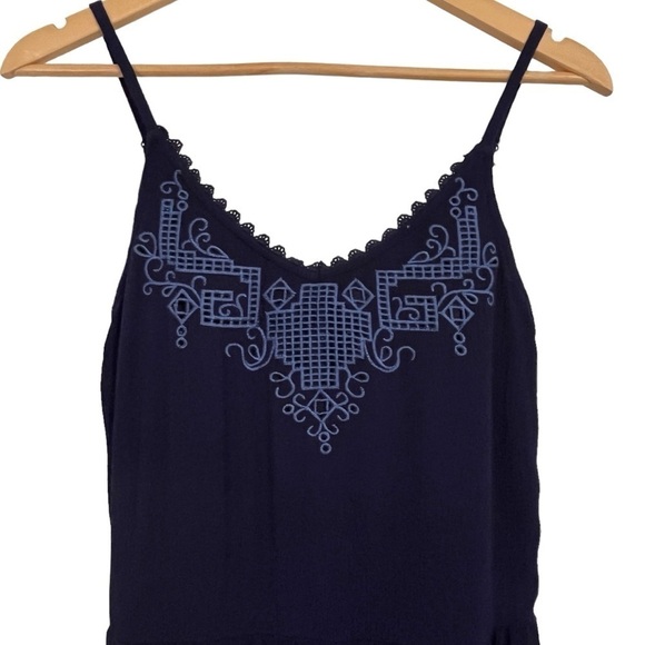 NWT Xhilaration Romper w/Adj. Spaghetti Straps & Embroidered Trim Navy Blue - Picture 3 of 10